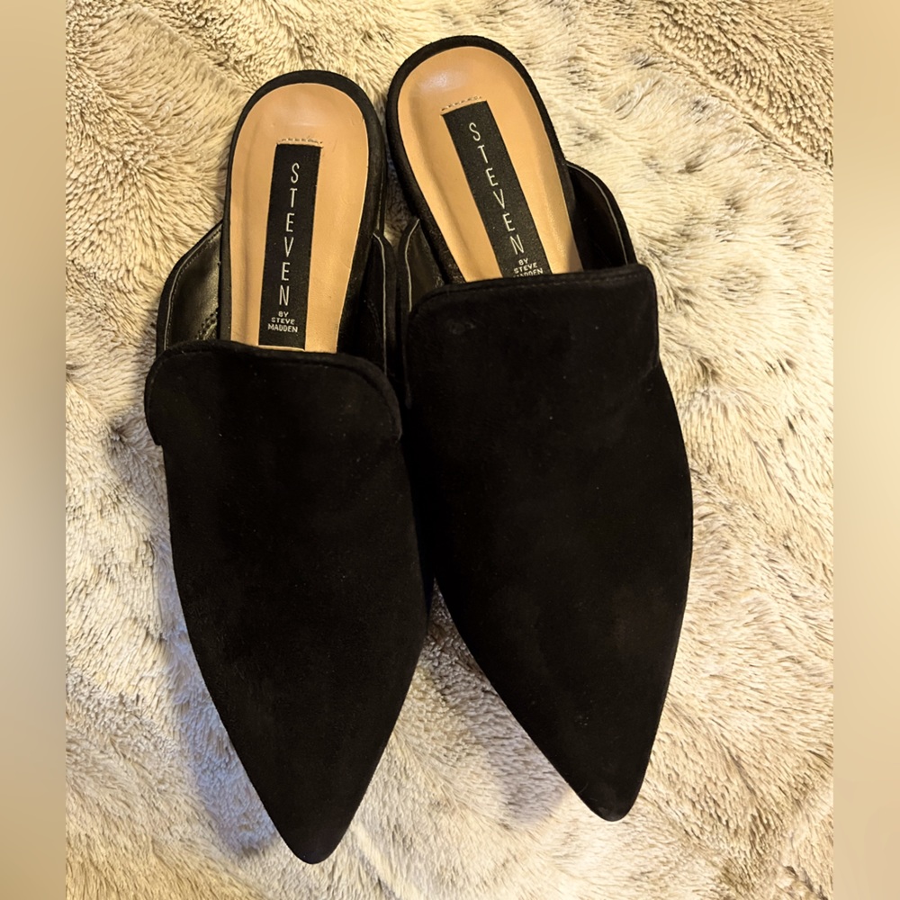 Steven by Steve Madden Pointy Black Flats Shoes Suede Mules Size 8 M